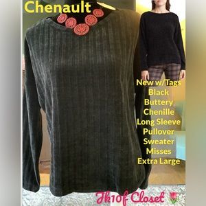 🌸NWT CHENAULT XL CHENILLE BLACK PULLOVER SWEATER